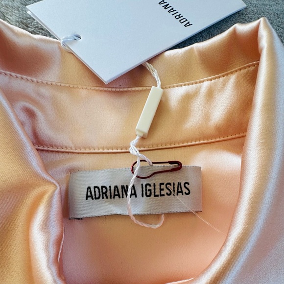 Adriana Iglesias Womens Silk Button Down Blouse Pink Blue Size EUR 38 S - Picture 3 of 5